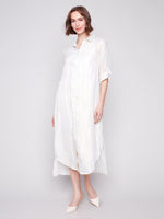 Roll Up Sleeve Maxi Linen Dress