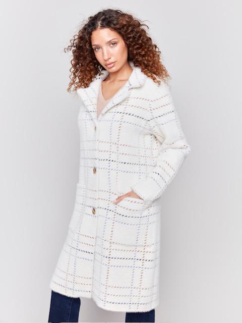 Plaid Knit Sweater Coat