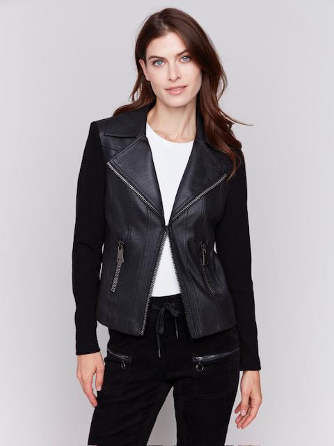 Faux Leather Rib Knit Jacket